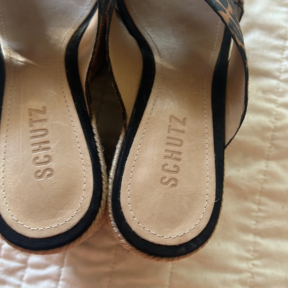 SCHUTZ Leopard Print Platform Sandals - Brown & Black - Picture 8 of 9